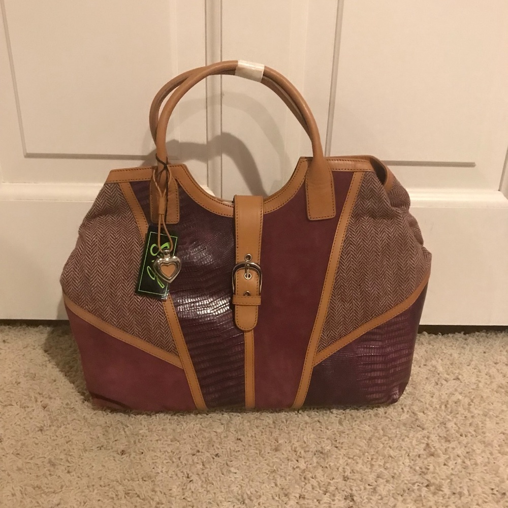 Sharif Purple Tweed and Leather Handbag